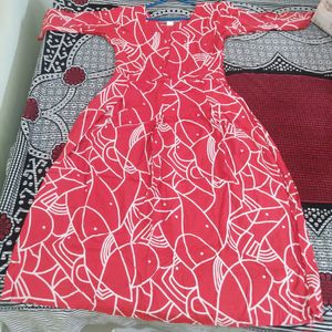 Red And White Anarkali Kurti