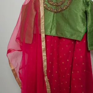 Cold Shoulder Blouse, Magenta Skirt And Dupatta