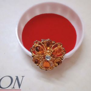 Latest Designed Orange Kundan Golden Ring