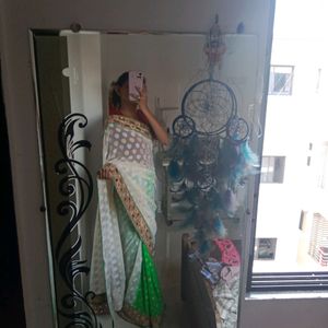 White And Green Heavy Saree