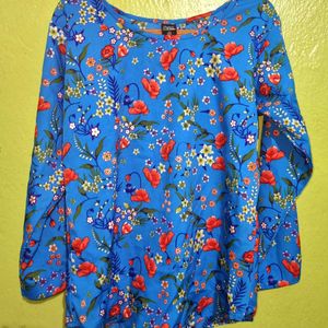 Casual Regular Sleeves Printed Women Blue Top