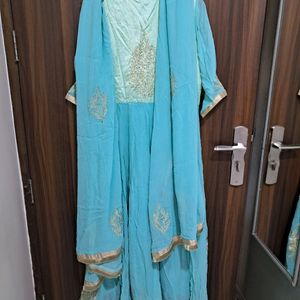 Turquoise Anarkali With lehenga gota Patti