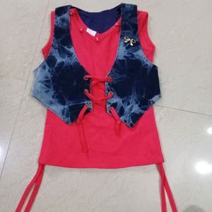 Kids Top Attached With Jean Material Over Coat