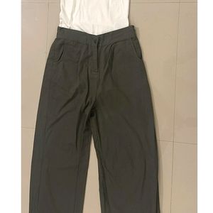 Olive Green Straight Cotton Trousers