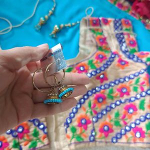 Blue Saree With Colorful Embroidery Blouse