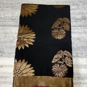 Black With Gold Zari Work Beautiful Saree