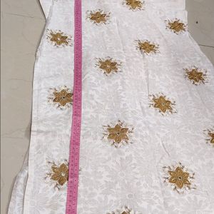 Straight White Kurti with Golden thread Motif Work