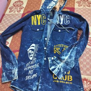 Blue Printed Jacket For Men