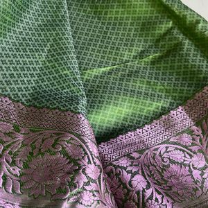 Pretty Green Saree With Lavender Border❤️