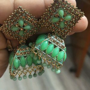 Green Jhumki Earings For Girls Nd Womens