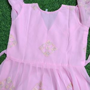 Beautiful Pink V Neck Dress Upto Knee