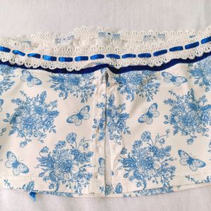 Blue Floral Embroidery Corset Top