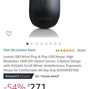 Lenovo 300 Wired Plug & Play USB Mouse