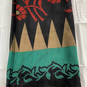 Black Saree With Green And Red Design