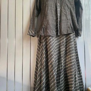 Dark Grey A-line Flare Kurta With Jacket