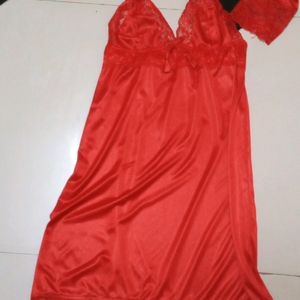 red color silk nighty