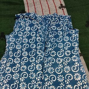 Indigo Blue printed Coat Over Kurti.