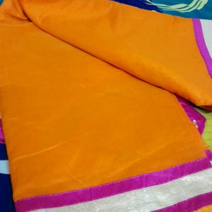 Plain Saree With Shimmering Border And Work Blouse