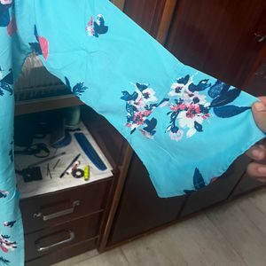 Cyan blue Georgette Floral Kurti