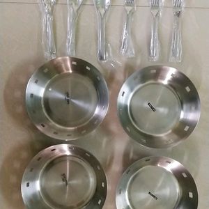 Heavy Weight 4steel Bowls With Fork And Soup Spoon