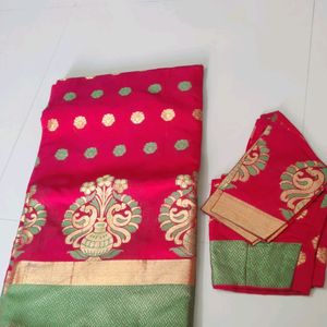 Banarsi Silk Saree With Stitched Blouse