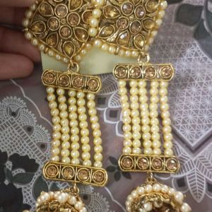 Gold-Tone and Pearl-Strand Chandelier Earrings