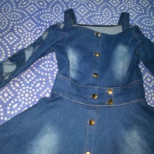 Women Blue Denim Bow Designer Dress