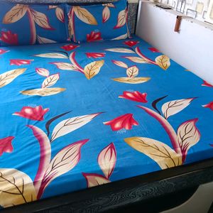 Blue Printed Bedshit For Double Bed