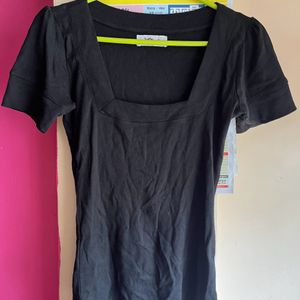 Black T-shirt For Women, Deep Square Neck