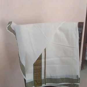 Off White Saree With Green Border