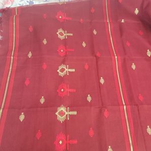 Handloom Half Silk Jamdani Motif Saree With Bp