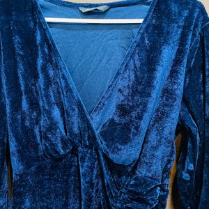 Blue Velvet Bodycon Dress, Size L