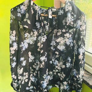 H&M black floral sheer blouse