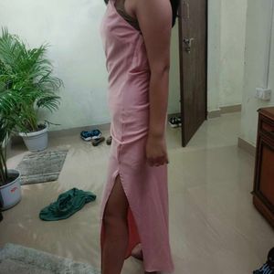 Peach Colour Silk Backless Dress.