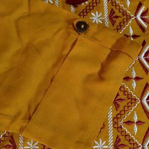 Mustard Kurti Neck embroidery Design