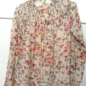 White Flowery High Neck Top