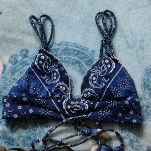 Blue Beautiful Bralette With Drawstrings At Front