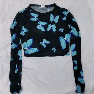 SSS Butterfly Printed Mesh Crop Top