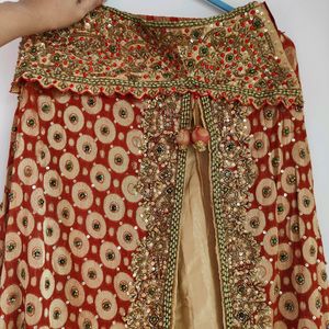 Maroon And Cream Lehenga Set (Women)