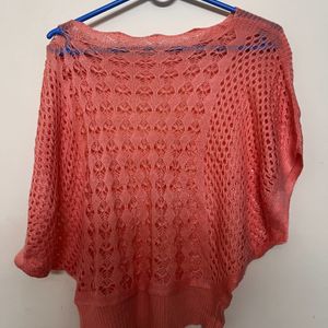 Crochet Top Orangish Pink Colour