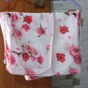 White Pink  Silk Saree. With Flower