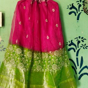 Green And Pink Half Saree/ Lehanga
