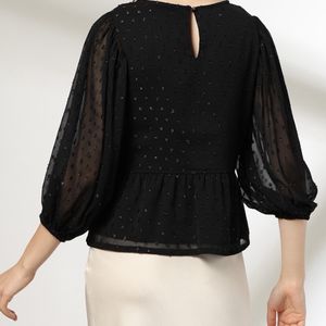 Women Swiss-Dot Regular Fit Peplum Top!!