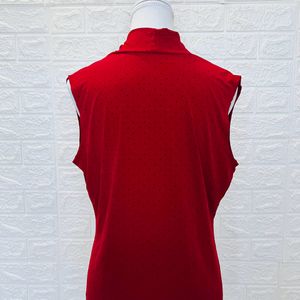 Red knit stretch Tie Sleeves Top Shirt