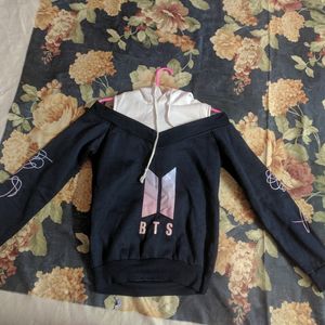 BTS Cold Shoulder Crop Hoodie