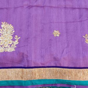 Embroidery work Purple Saree