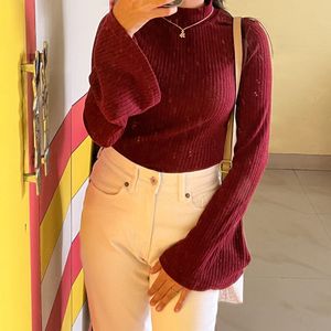 SHEIN Rust Turtle Neck with bell sleeves top