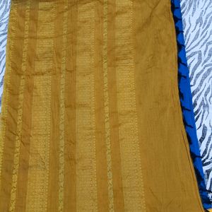 blue colour gold shining saree