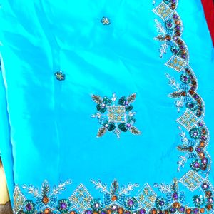 Beautiful Blue Saree with Stone Work