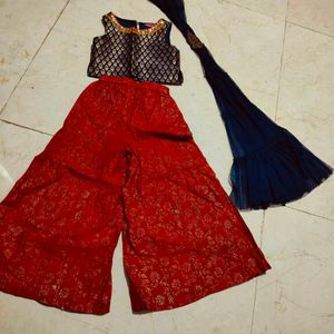 Girls' Party Wear Plazo And Crop Top With Dupatta